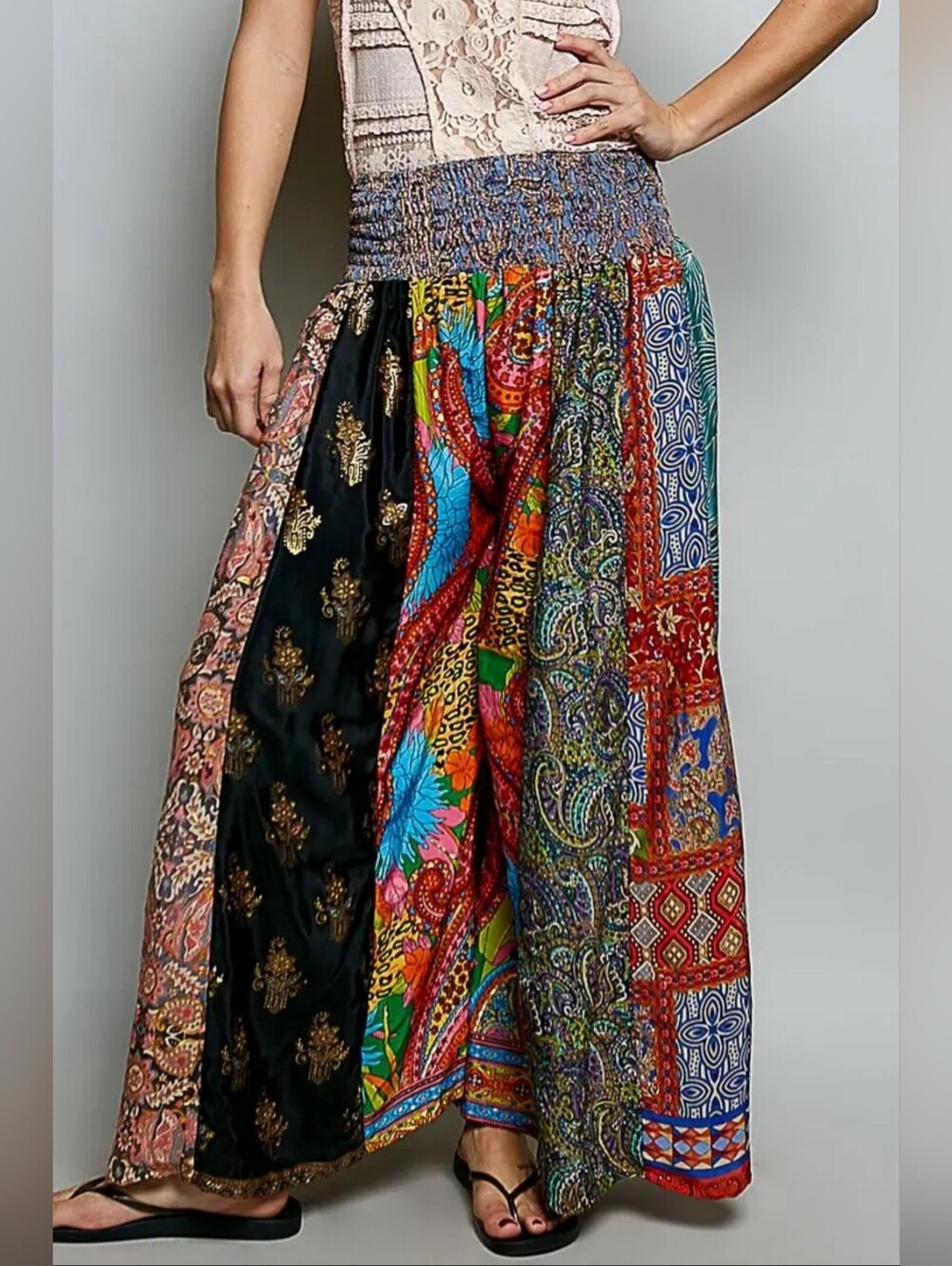 Bohemian Multi-Color Patchwork Palazzo Pants